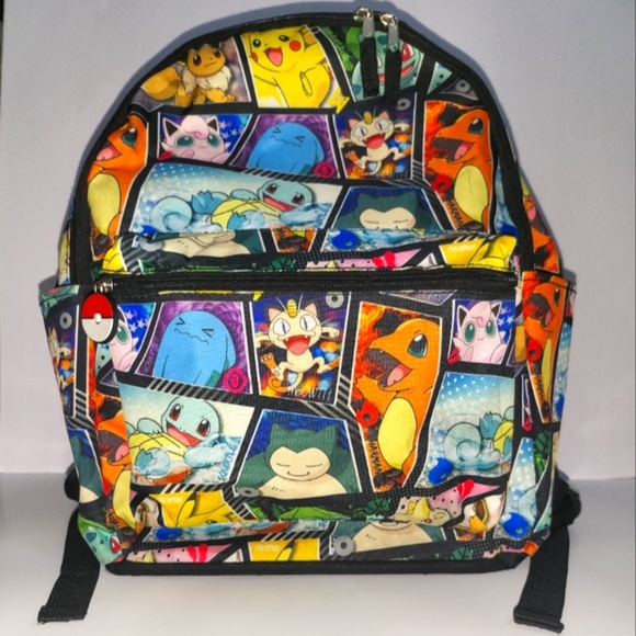 Pokemon All-Over Print Backpack 16" Canvas w/ Lower Pocket + 2 Side Pockets - Picture 1 of 16